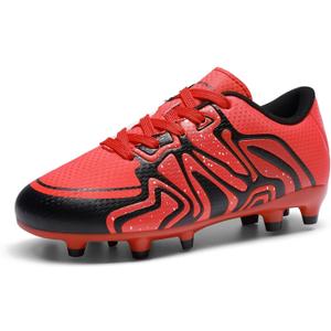 DREAM PAIRS Boys Girls Soccer Cleats Youth Firm Groud Baseball Cleats Sport Athletic Outdoor Trainning Football Shoes for Little/Big Kid (Red), Size: 12