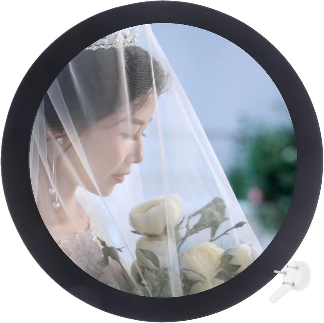 alfyng Round Photo Frame Wooden Wall Hanging Picture Frames for Home Office Wall Dcor (black, 12 inch)