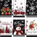 6 Pcs Christmas Kitchen Towels Red Black Buffalo Plaid Tea Dishtowels Christmas Tree Snowman Truck Bathroom Hand Towels for Holiday Xmas Kitchen Farmhouse Housewarming Gift(Snowman)