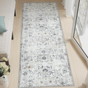 jinchan Kalen Runner Rug 2x6 Washable Area Rug Soft Vintage Hallway Indoor Floor Mat Thin Retro Distressed Carpet Blue Floral Country Non Slip Bathroom Kitchen Bedroom Living Room