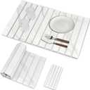 2 PCS Extra Large Stone Dish Drying Mat for Kitchen Counter, Foldable Quick Drying Dish Mats, Super Absorbent Drying Pad, Kitchen Counter Mats for Cups, Dishes, Bottles (White Marble 28"16" & 8"x4")