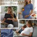3 Pack Women's Maternity Ribbed Shirts Cotton Short Sleeve Pregnancy Tops Boat Neck Lettuce Trim Mama Clothes (XXL)