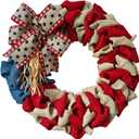 20 Inch 4th of July Wreaths Patriotic Wreaths for Front Door Red White and Blue Wreath, American Flag Wreath - for Front Porch Decor Burlap Bow Memorial Day Decorations