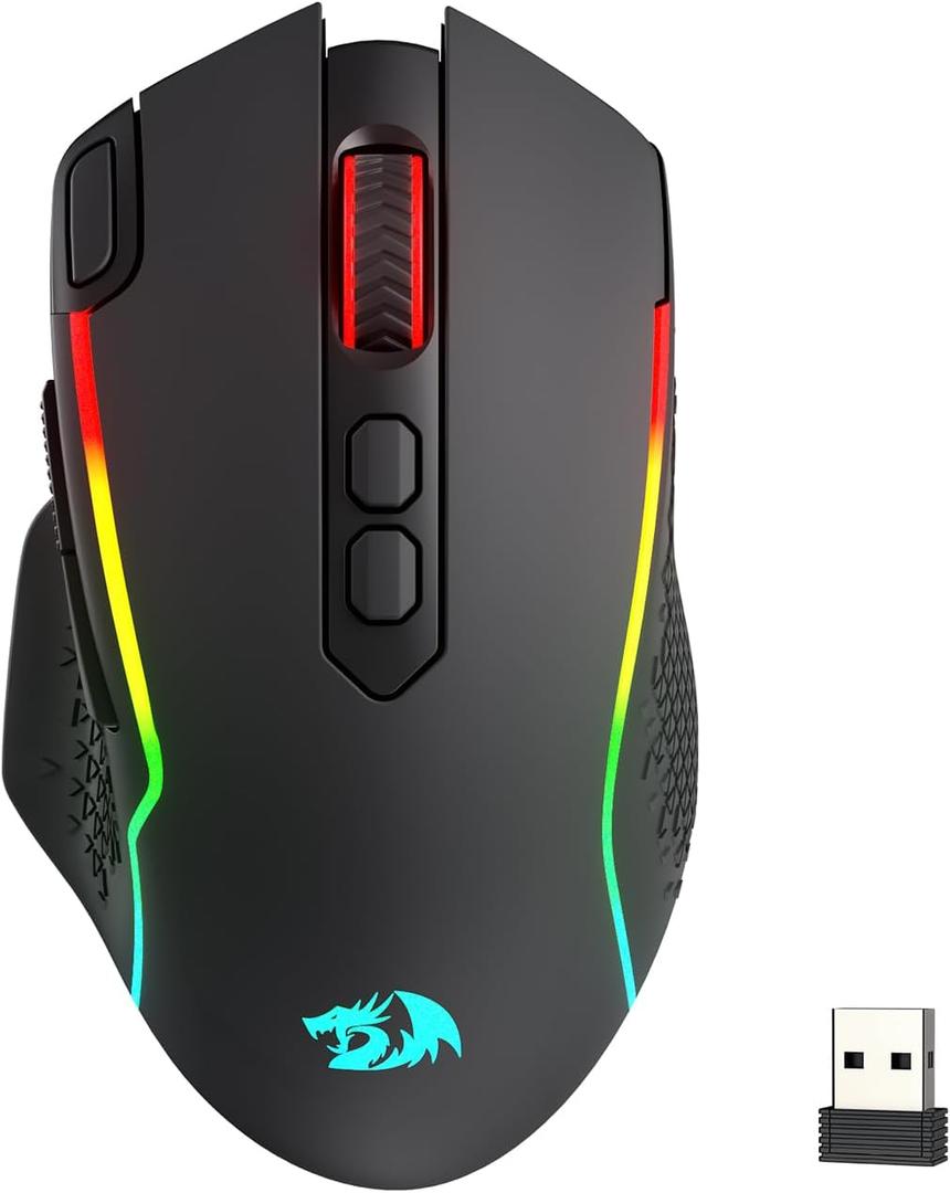 Redragon M810 MAX 3-Mode Wireless Gaming Mouse, 12000 DPI Wired/Wireless RGB Mouse w/Rapid Fire Key, 8 Macro Buttons, 188-Hour Reliable Power Capacity for PC/Mac/Laptop (Black)