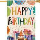 Baccessor Happy Birthday House Flag 28 x 40 Inch Double Sided Birthday Party Welcome Garden Yard Flag Vertical Farmhouse Outdoor Outside Home Celebration Decoration
