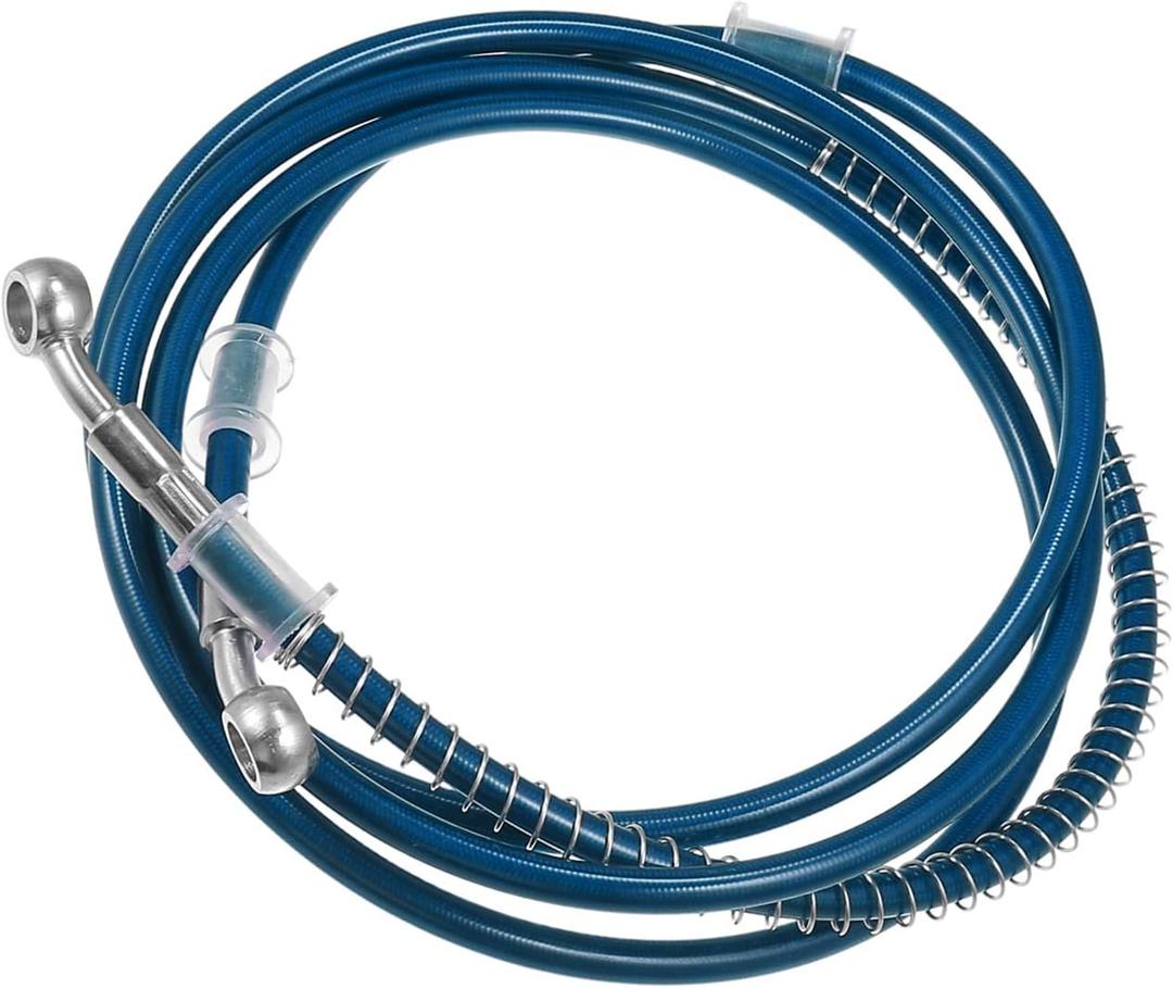Motoforti Hydraulic Brake Hose Line Pipeline, 220cm 86.61" 10mm 0.39" Braided Oil Pipe W/Tube Nut Universal for Motorcycle ATV Go Kart Durable Stainless Steel Blue W/Spring Long-lasting