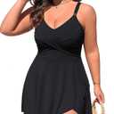 Charmo Women Plus Size Swimsuit for Women Swim dress One Piece Tummy Control Ribbed Twist Bathing Suits (Black, 2X)