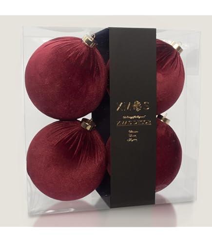 4PCS Red Velvet Christmas Ornaments Set – 6 Inch Large Flocked Shatterproof Baubles for Xmas Tree Decoration, Hanging Ornaments for Holiday & Home Décor (Burgundy Red, 6 Inch / 15 cm)
