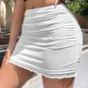 Avidlove Women Sexy Skirt Ruched Bodycon Double Layer Club Skirts Lettuce Trim Skirts Office Mini Skirt (XX-Large, White)