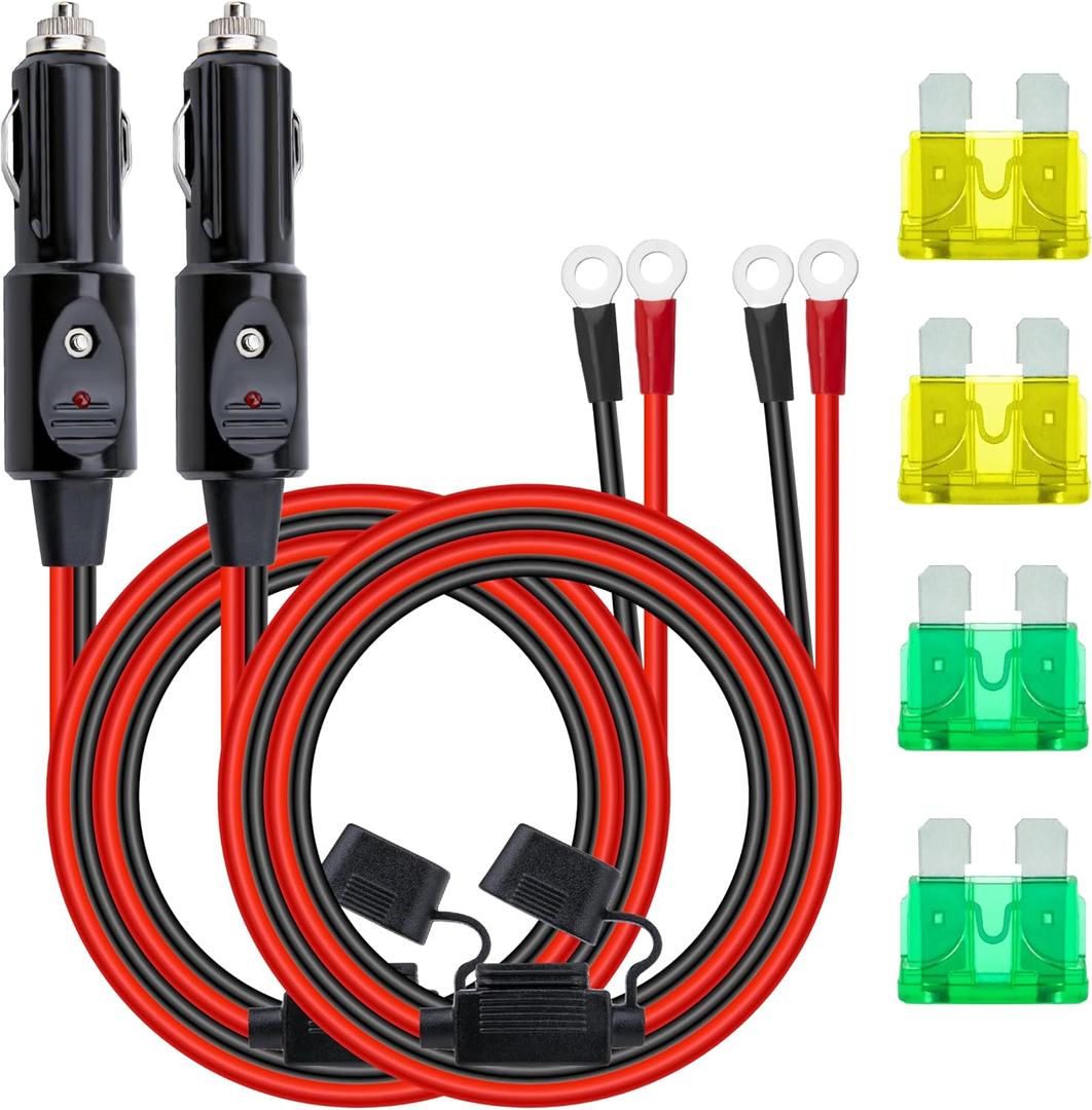 2PCS 12 AWG Heavy Duty Cigarette Lighter Plug, 3.3 FT Cigarette Lighter Male Plug Adapter Cable with LED Lights and Fuse Box, Male Cigarette Lighter Plug, Car Accessories for Inverter, Air Pump