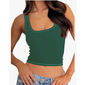 Danysu Women Rib Tank Top Padded Workout Top Square Neck Crop Tank Fitted Basic Cami Tops, S