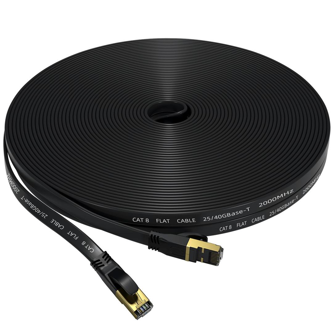 Cat 8 Ethernet Cable 65 FT, Outdoor&Indoor High Speed Heavy Duty Network LAN Internet Cable,SFTP Gold Plated RJ45 40Gbps 2000Mhz Patch Cord, for Modem/Router/Gaming,Faster Than Cat7/Cat6/Cat5 Black