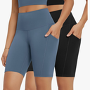 ODODOS 2-Pack High Waist Workout Shorts with Pockets for Women 6"/8" Inseam Tummy Control Gym Athletic Biker Shorts, Size XS