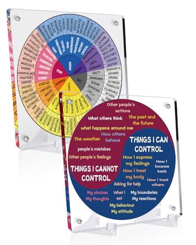 2 Pieces Acrylic Feelings Wheel & Needs Wheels Emotions Wheel Mental Health Tool for Home/Office/School Education Supplies School Classroom Decor