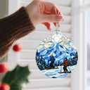 Stained Glass Ornament, Christmas Ornaments, Christmas Decorations for Tree, Holiday Ornament, Gifts for Skiers, Holiday Party Gifts, Gift Ideas & Xmas Gift - Snowy Mountain