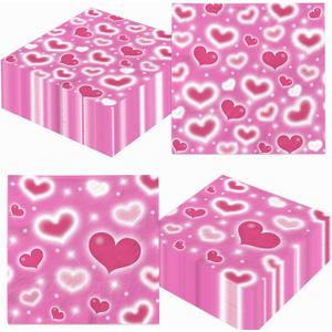 48pcs Pink Heart Valentine's Day Napkin Happy Valentine's Day Party Decoration Disposable Paper Napkin for Valentine Day, Anniversary,Wedding Table Decoration Table Decor,6.5 6.5inch