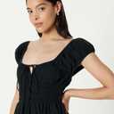 The Drop Women's Melody Cap Sleeve Tie Front Cotton Dress (Black)