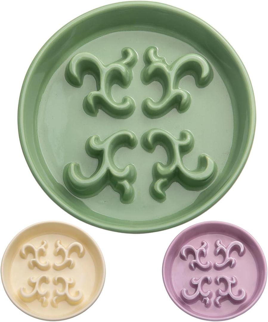 Slow Feeder Dog Bowl, 0.6 Cups Ceramic Dog Food Dish for Fast Eaters Small Breed, Puzzle Bowl for Small Dogs and Cats(Green)