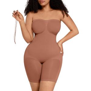 FeelinGirl Strapless Bodysuit for Women Tummy Control Shapewear Seamless Sculpt Body Shaper with Removable Straps (Small, Light Brown)