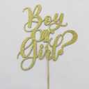3 x Boy or Girl Cake Topper -gold glitter baby shower,Gender Reveal, 1st Birthday Party,welcome newborn party decoration