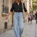 Women's Wide Loose Straight Leg Jeans Trendy High Waisted Jeans for Women Baggy Denim Pants with Pockets