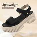 UBFEN Womens Platform Sandals Comfortable Arch Support for Summer Dressy Casual Lightweight Chunky Heel 2 Adjustable Straps A Black US Size 9