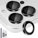 Camera Lens Protector for iPhone 16 Pro & iPhone 16 Pro Max, Tempered Glass Lens Protector Aluminum Alloy Ring Camera Cover Fits for iPhone 16 Pro/16 Pro Max (Black)