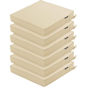 Outdoor Chair Cushions 18.5x16 Inch Waterproof Patio Chair Cushions with Tie 5 Year Color Fastness Thick Outdoor Seat Cushion for Patio Furniture Beige Set of 6