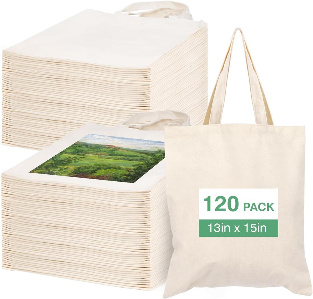Lzerking 50/120 Pack Canvas Tote Bag Bulk for Business or Group, 13x15 Inches Blank Tote Bags for Sublimation