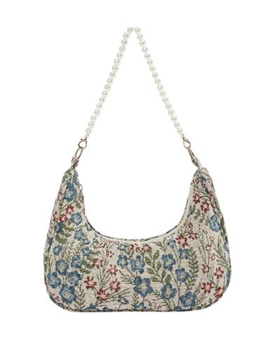 Verdusa Women's Floral Print Shoulder Bags Casual Underarm Purses with Pearl Strap