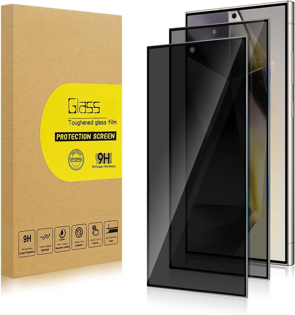 2 Pack Privacy Screen Protector for Samsung Galaxy S24 Ultra[Anti-Spy Tempered Glass] [Fingerprint Unlock Support], Anti-Scratch, Bubble-Free, Easy Install 9H Protective Glass for S24 Ultra