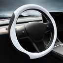 LKWLIKEI Nappa Leather Ultra-Thin Steering Wheel Cover, for Tesla Model 3/Y Steering Wheel Cover, Non-Slip Design and Interior Modification of car Accessories White