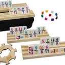 Mexican Train Dominoes Set with Numbers and 4 Wooden Racks, Double 12 Domino Travel Set with Wooden Hub, 91 Colored Domino Tiles Game Set with for Family Game Night