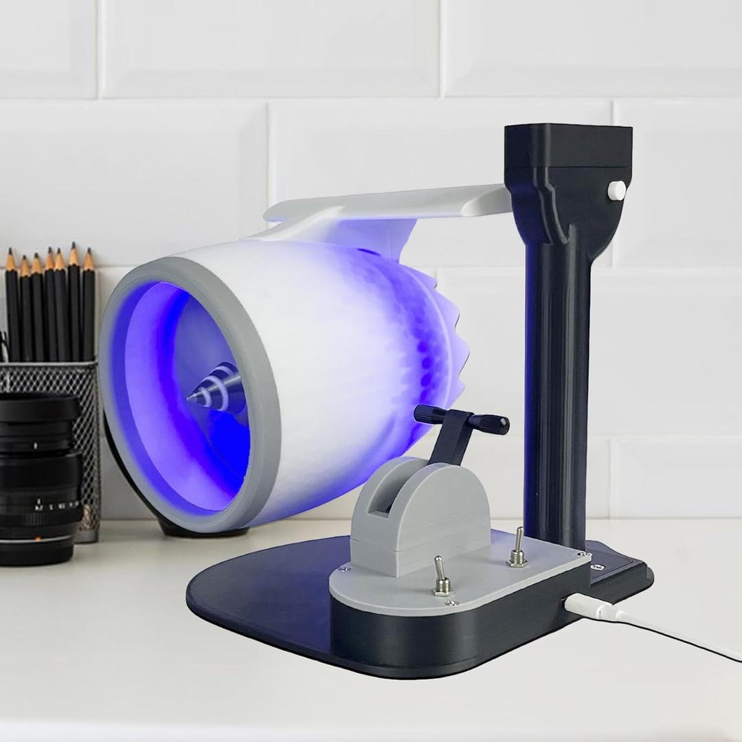 Jet Engine Fan Creative 2-In-1, Desktop Turbo fan with Humidifier and Blue Tail Lights, Adjustable Speed Rechargeable Fan, Engine Shape Office Desk Fan Blue