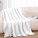 100% Cotton Blankets for Bed - Waffle Weave Blankets for Summer, Lightweight and Breathable Soft Woven Blanket for Spring (White, Throw (50" x 60"))