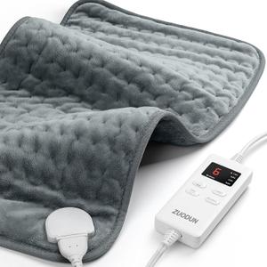 Zuodon Heating Pad for Back Pain Relief, ZUODUN Electric Heating Pads for Cramps with Auto Shut Off & 6 Heat Levels, Moist Heat Therapy, Machine Washable, LED Controller, Gifts for Women, Men (12 x 24 Inch, Gray)