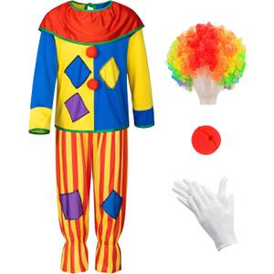 Yoroka 5Pcs Kids clown costume set Circus costume Boys and Girls Cosplay Costumes Quick Dress up for Clown (10-11Years)