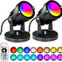 5W RGBW Landscape Lights, 16 Color Changing Spotlight 110V 120V Outdoor Landscape Lighting with Remote for Yard Garden Pathway(2 Pack with Base and Stake)