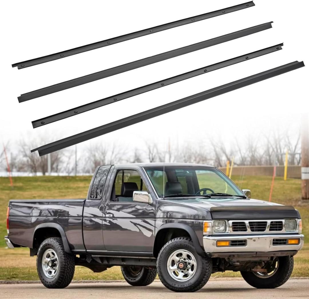 4 Pcs Black Car Outer & Inner Door Window Moulding Trim Weather strip Seal Belt Compatible with Nissan Vehicle 1986-1994 Pickup D21 Hardbody, Replace#80820-01G00 80821-01G00 80834-01G00 80835-01G00