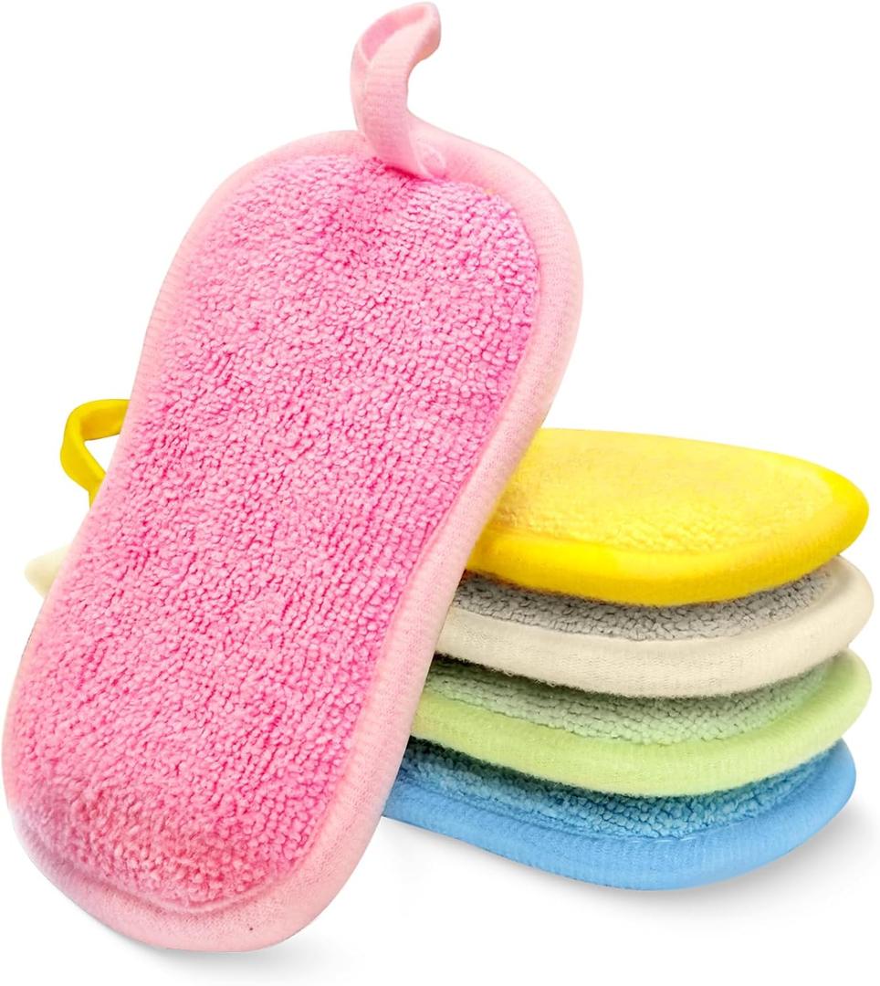 5 PCS Sponges, Non-Scratch Dish Sponge for Kitchen Household Bathroom Cleaning, Multicolour Dual Sided Kitchen Sponges Reusable Microfiber