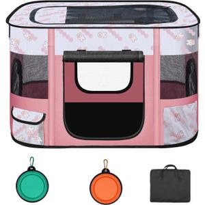 Foldable Dog Playpen Indoor,Expandable Puppy Playpen,Portable Pet Playpen for Small Animals,Waterproof Exercise Kennel Tent Crate for Travel,Camping, Home & Outdoor Use (M 31"L x 22"W x 21"H, Pink)