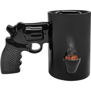 Gun Coffee Mug for Men, Unique Ceramic Wake and Bake Coffee Mug Featuring a Built in Smoke Pipe, Perfect Cup for Who Want Something Functional, Funny and Unforgettable