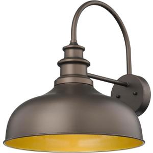 Bestshared 16" Large Gooseneck Barn Light Farmhouse Wall Outdoor Sconce Exterior Wall Mount Lighting Fixture Outside Patio Light for Porch Entryway Garage(ORB,16"-1PACK) (Oil Rubbed Bronze + Gold)