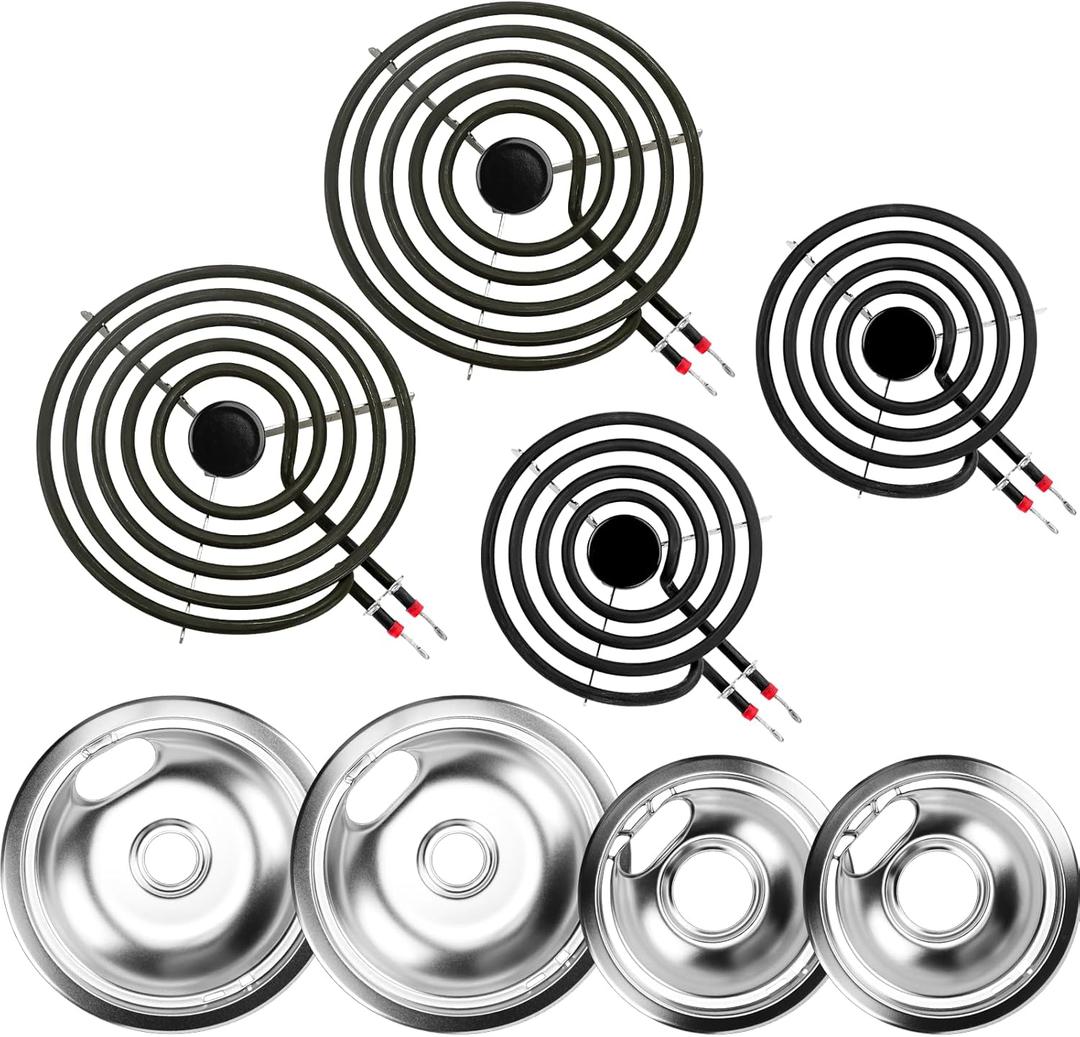 W10196405 W10196406 Electric Stove Burner Drip Pans & MP21YA MP15YA Electric Range Burner Element Unit Set fit for Whirlpool Kenmore Amana Range Oven/Stove by Cenipar