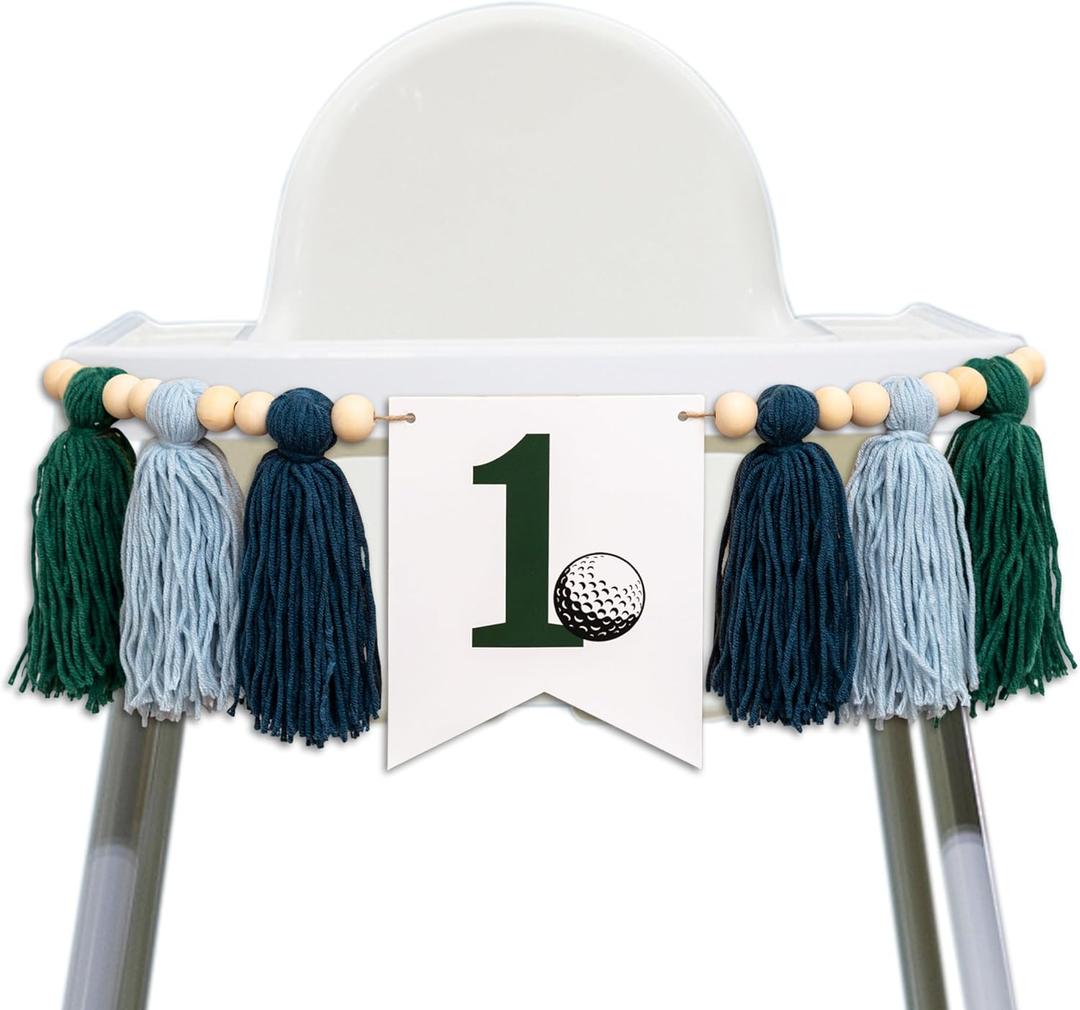 Golf First Birthday High Chair Banner - Golf-Themed 1st Birthday/Anniversary/Baby Shower Party Decorations Supplies Tassel Banner, Golf Sign Party Backdrop Wall Decor Tassel Garland