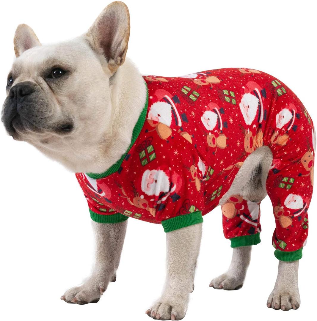 CuteBone Small Dogs Christmas Outfit Soft Puppy Onesies Pjs Dog Pajamas Pet Coat Cat Apparel Comfy Doggie Jumpsuit Bodysuit for All Seasons P135S (A01-Xmas135)