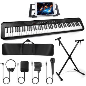 88 Key Piano Keyboard, Electric Digital Piano with Semi Weighted Keys, Keyboard Piano with Sustain Pedal, Power Supply, Stand, Carrying Case, Headphones, USB-MIDI Compatibility, for Beginner Adults
