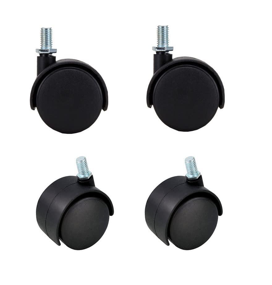Nylon Twin Wheel Swivel Caster 1-7/8 Threaded Stem Plant Pot Caddy Wheel Black, 4 Packs