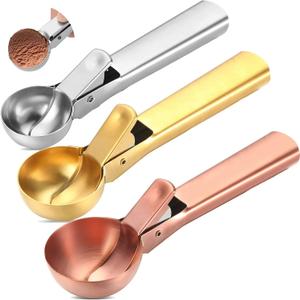Skylety 3 Pcs Ice Cream Scoops with Trigger Multiple Size Ice Cream Scooper Stainless Steel Cookie Scoop for Frozen Yogurt Gelatos Sundaes Baking Cookie(Rose Gold, Gold, Stainless Steel Color)