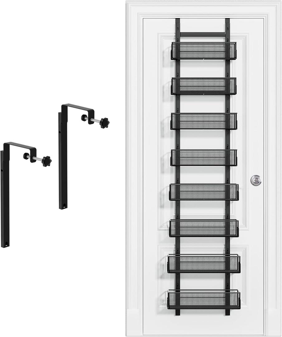 Emmalee Over the Door Pantry Organizer, 8-Tier Adjustable Metal Hanging Spice Rack, Space Saving Pantry Organizers and Storage for Kitchen, Storage Room, Bathroom, Bedroom (8 Tier, Black)